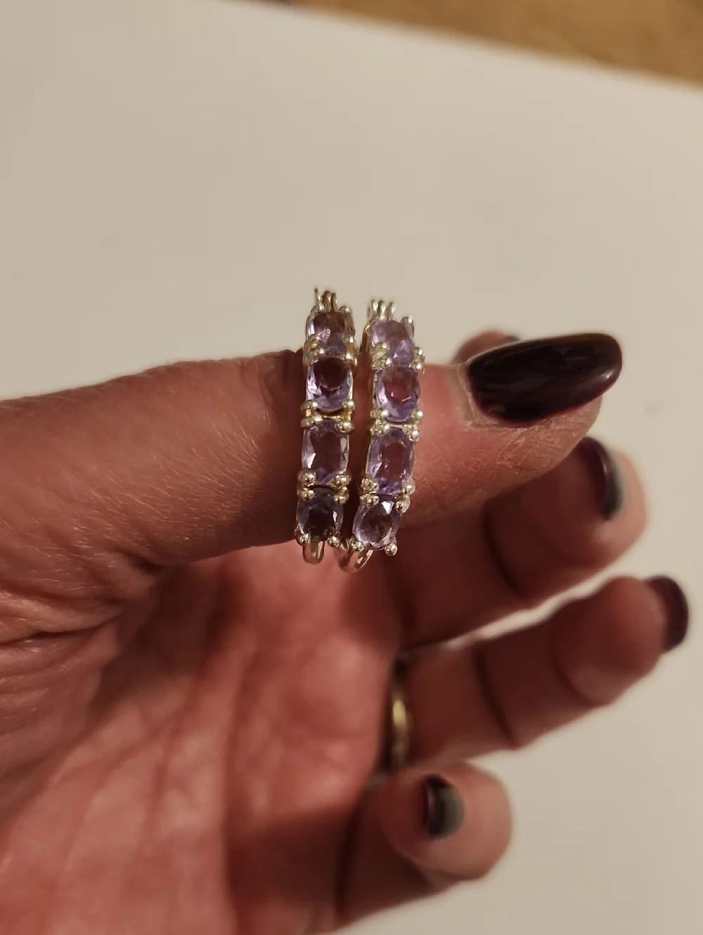 Silvertone Hoop Earrings - Lavender Gemstones